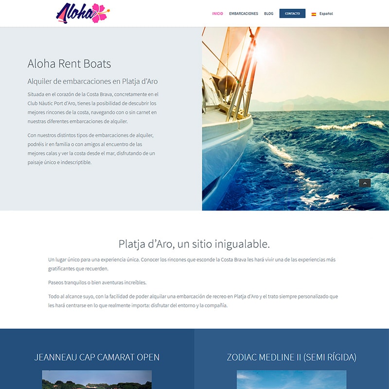 Aloha rent boats Diseño web en Barcelona